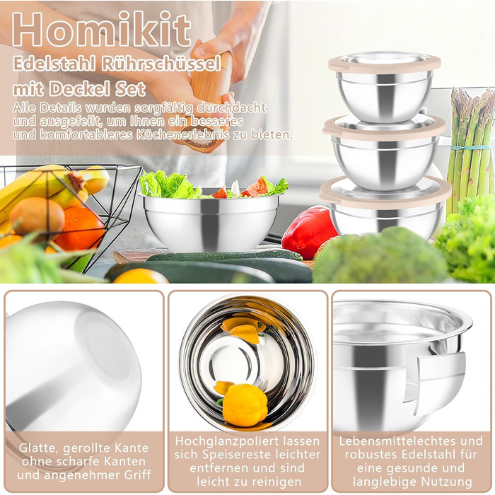 Набір мисок для змішування з нержавіючої сталі Homikit