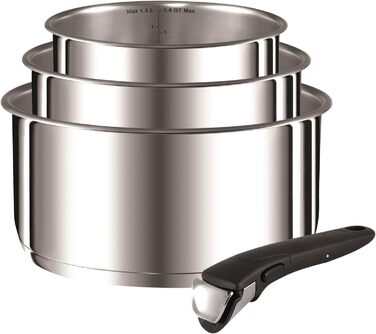 Набір посуду для індукційного приготування Tefal Ingenio Preference On, 15 предметів, зі знімною ручкою, що штабелюється, економить місце, з антипригарним покриттям, простий у використанні та чищенні, L97495 Набір посуду для каструль та сковорідок (Набір