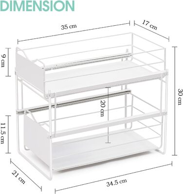 Рівневий органайзер для кухонних шаф, нижня полиця шафи, органайзер для зберігання ящиків, полиця для шухляд, полиця під раковиною для кухні, ванної кімнати, офісу, шафи (білий), 2-
