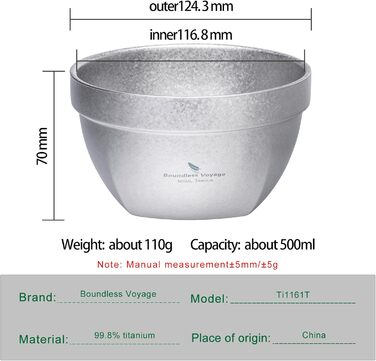 Титановая миска для кемпинга 500 мл Boundless Voyage