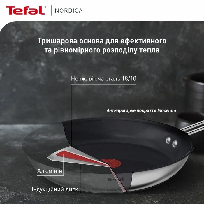 Tefal Сковорода Nordica, 20см, нержавіюча сталь