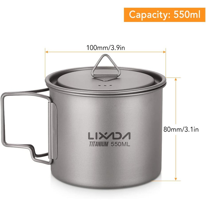 Титановая кружка-кастрюля 550 мл Lixada