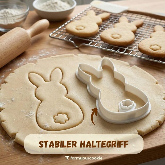 Набір із 3 формочок для пасхального печива, смугастий візерунок пасхальних яєць, кролик, 2-в-1 зі штампом, 5 x 4 см, можна мити в посудомийній машині, екологічно чистий, стійкий до іржі (великодній зайчик (10 x 5 x см))