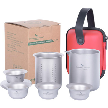 Титановая кофейная кружка с двойными стенками, легкий чайник с фильтром, посуда для кемпинга (Ti3122d-400 мл 40 мл, 4 чашки)