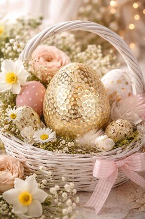 Декоративне пасхальне яйце, Прикраса столу, Прикраса саду, Пасхальна прикраса, Пасхальна фігурка, Весняна прикраса, Пасхальне яйце, Яйця, Пасхальна прикраса, Прикраса для вінків, Пасхальні вінки, Квіти, Весняна прикраса, Золото, Набір з 2 шт.