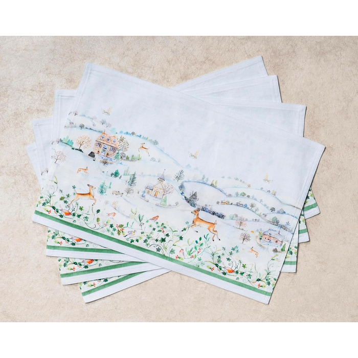 Бавовняні килимки для серветок, набір з 4 шт. , декоративні килимки для серветок, пасхальні килимки, що миються, для свят, вечерь, весни, літа (33 см x 48 см) (28 - Snowy World), 39Hermine 100