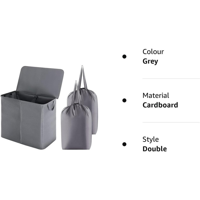 Кошик для білизни Lifewit з кришкою 2 відділення, збірник для білизни з 2 знімними мішками для білизни, складні кошики для білизни Кошики для білизни Коробка для білизни Тканинні кошики для білизни для ванної кімнати Спальня, (105 л, сірий)