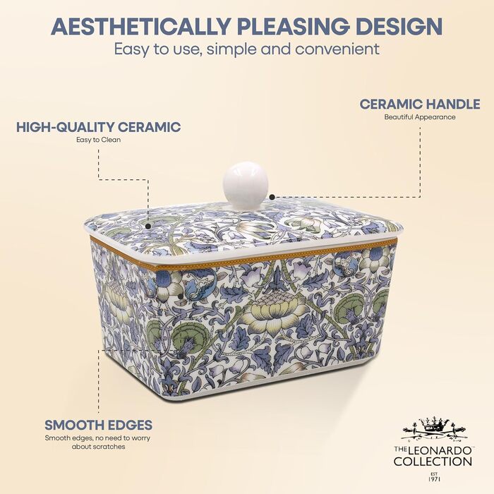 Маслянка з кришкою, китайська кераміка, з гарними акварельними мотивами, розроблена галереєю Дженніфер Роуз для Busy Bees (білий, колір слонової кістки або кремовий)