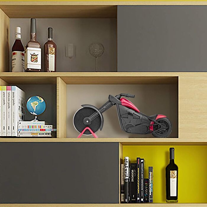 Резак для пиццы в виде мотоцикла с подставкой, красно-черный KUONIIY