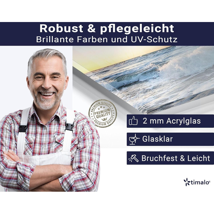 Кухонний фартух Timalo зі скляним виглядом Північне море, очерет, захід сонця, океан, солома 2-мм акрилове скло Бризкозахисна стіна для плити, скляний кухонний фартух, акрилові скляні стінові панелі, захисна панель для фартуха (120 x 80 см, 313- Хвилі на 