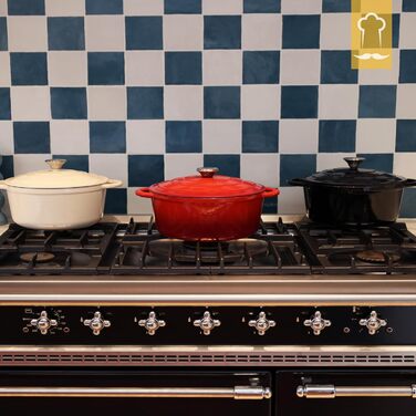 Чавунна каструля Chefarone 24 см, Емальована каструля з кришкою для випікання хліба, тушкування та запікання Хлібна каструля, сумісна з індукцією (чорна, 4,7 л)