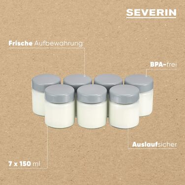 Порционные баночки 150 мл для йогуртниц, набор 7 предметов, серые Severin