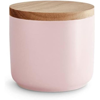 Керамічні банки для зберігання SPRINGLANE 2 шт. Набір з дерев'яною кришкою Sweet Scandi, гумова дерев'яна кришка, коробки для зберігання, коробки для зберігання продуктів ( рожевий 10x9 см)