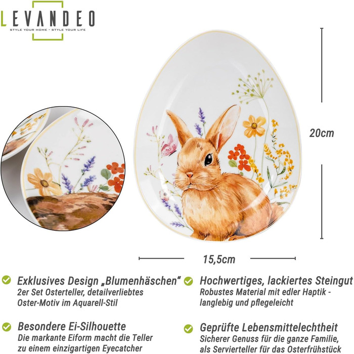 Набір із 2 великодніх тарілок з малюнком кролика levandeo