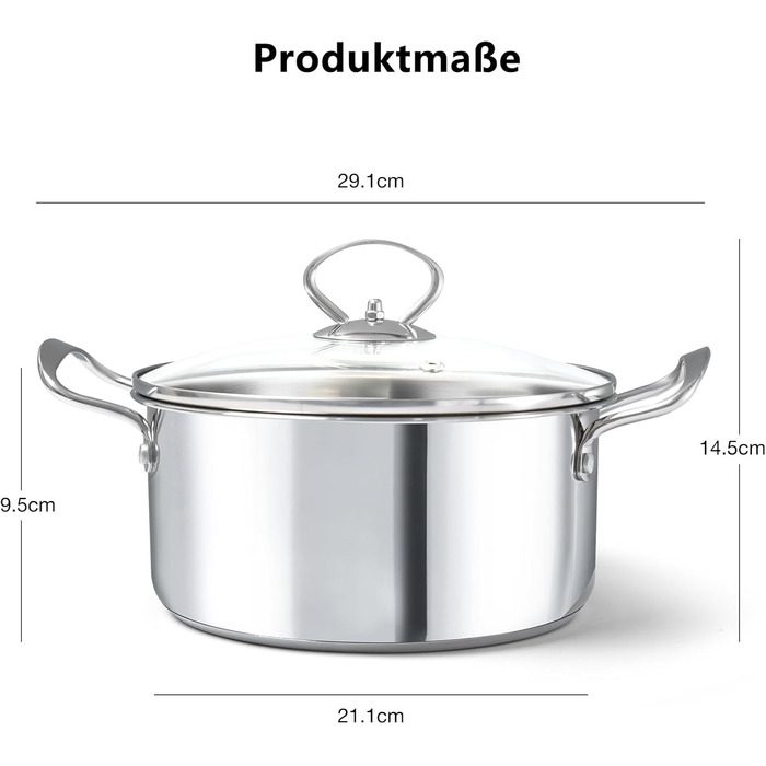 Каструля 3 л з нержавіючої сталі зі скляною кришкою 20 см HOUSLUX