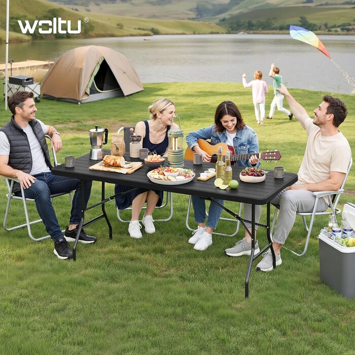 Складаний стіл для кемпінгу 180 х 74 х 74 см чорний WOLTU