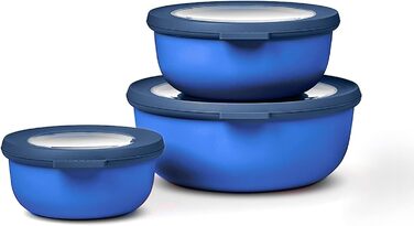 Набор из 3 предметов - Банки для хранения с крышкой - Подходит в качестве ящика для хранения, холодильника, морозильной камеры и посуды для микроволновой печи - 350 мл, 750 мл и 1250 мл - (Vivid Blue, набор 3 шт. (350, 750, 1250 мл))