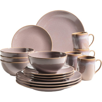 Набор посуды MSER 931545 Ossia на 4 персоны в средиземноморском винтажном стиле, комбинированный сервиз из 16 предметов из керамики (коричневый)