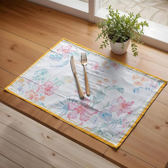 Бавовняні килимки для серветок, набір з 4 шт. , декоративні килимки для серветок, пасхальні килимки, що миються, для свят, вечерь, весни, літа (33 см x 48 см) (041 - Райський острів), 39Hermine 100