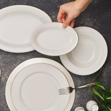Набір посуду Karaca Lexi з 56 предметів для 12 персон комбінованого сервізу, порцеляновий посуд, щоденний та спеціальний посуд, стіл для запрошень (платина)