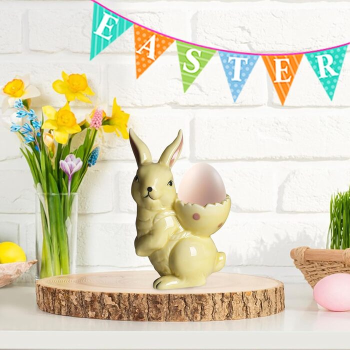 Набір із 2 порцелянових стаканчиків для яєць на Великдень, керамічні стаканчики для яєць у формі кролика, кумедні тарілки у формі пасхальних яєць у формі зайчика, можна мити в посудомийній машині, підставка для варених яєць, великодні подарунки (C жовтий)