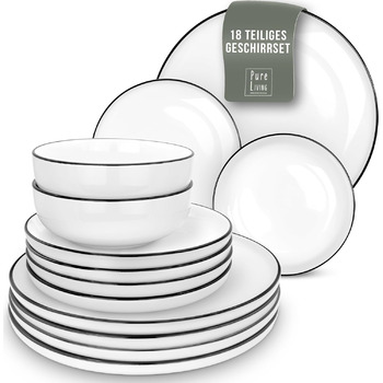 Набір посуду на 6 персон у скандинавському стилі, 18 білих предметів PURE LIVING INTERIOR DESIGN