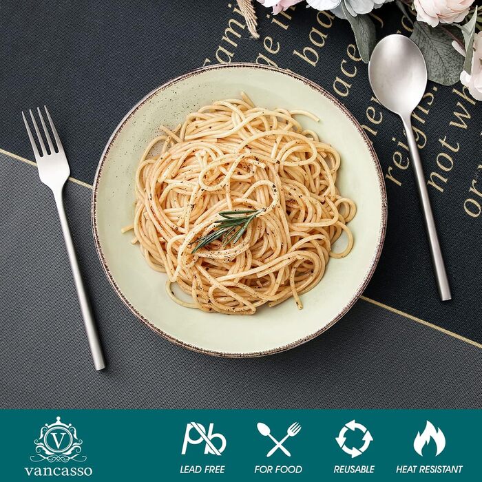 Набір посуду Vancasso на 12 осіб, набір керамічного посуду Navia, комбінований набір з 48 предметів з обідніми тарілками, салатницями, мисками та чашками, вінтажний вигляд, натуральний дизайн