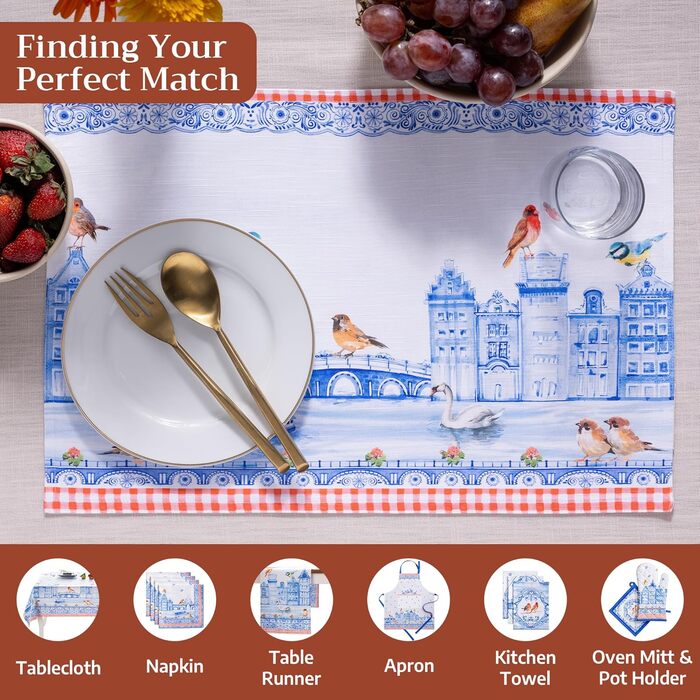 Серветки Maison d&39Hermine зі 100 бавовни, набір з 4 шт. , декоративні серветки, пасхальні серветки, які можна прати, для свят, вечерь, весни, літа (33 см x 48 см) (013 - Амстердамські канали)