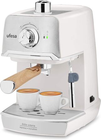 Портафільтр-машина Ufesa C7238 Вершки, еспресо-машина з піноутворювачем молока, 20 бар, підігрів чашки, компактний класичний дизайн, білий