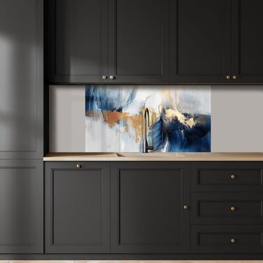 Кухонний фартух 60x80 см Самоклеючий настінний захисний екран для кухні Кухонний фартух Кухонні фасади Кухонні фартухи Кухонна стіна Вода - Пейзаж - (Золотисто-синій, 80 x 150 см)