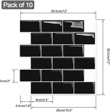 Набір з 10 3D-наклейок на плитку 30 х 30 см Yoillione
