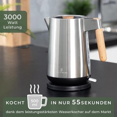 Электрочайник 3000 Вт из нержавеющей стали с деревянной ручкой WALDWERK