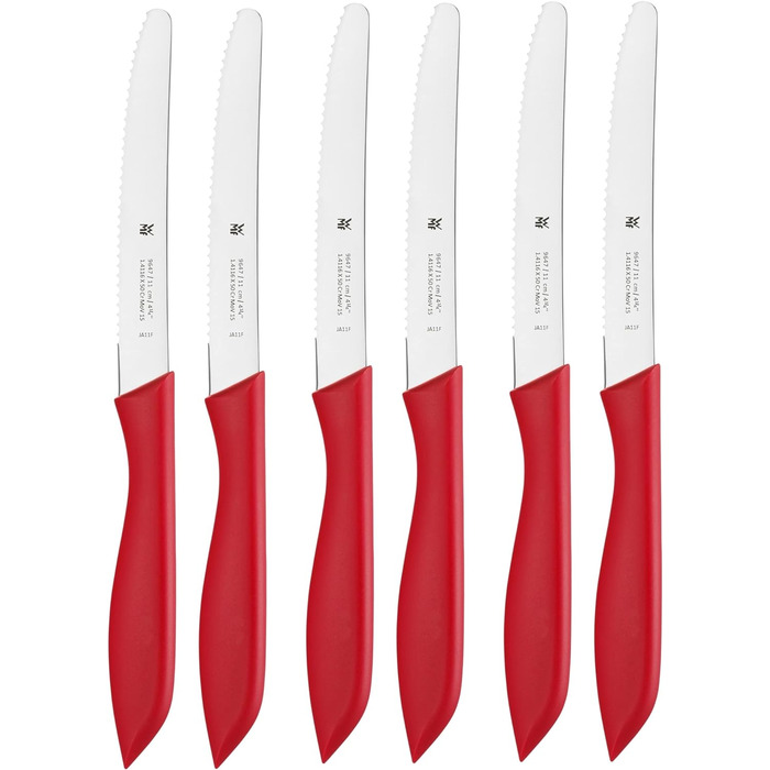 Набор ножей для завтрака 6 шт., 23 см, зубчатый нож для хлеба, нож для хлеба, сталь со специальным лезвием, пластиковая ручка, (красный, комплект с кухонными ножницами)
