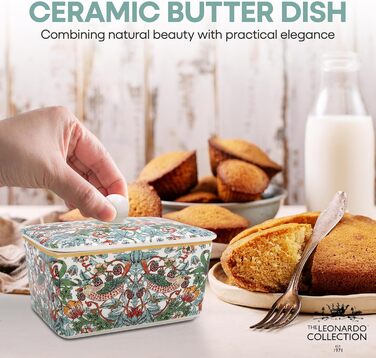 Маслянка з кришкою, китайська кераміка, з гарними акварельними мотивами, дизайн якої розроблено галереєю Дженніфер Роуз для Busy Bee (зелена)