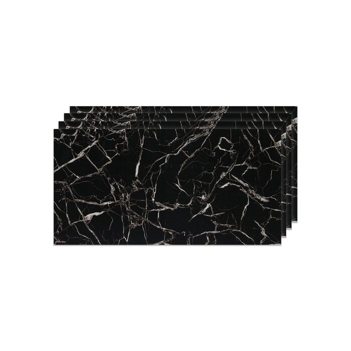 Стінові панелі IZODEKOR під мармур 60x120 см Панель для кухонного фартуха ПВХ-облицювання стін для кухні, ванної кімнати Бризкозахисний екран для кухні Водонепроникний та термостійкий (4 панелі, чорно-білий колір)