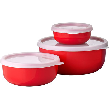 Набір із 3 предметів Lumina Коробки для зберігання продуктів із кришкою для холодильника, морозильної камери, пароварки та мікрохвильової печі 250 мл, 750 мл і 1500 мл (Nordic Red)
