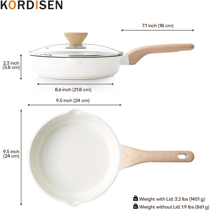 Сковорода 24 см зі скляною кришкою, біла Kordisen