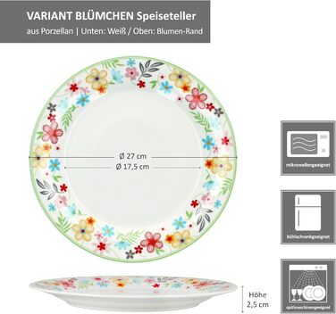 Набір із 6 тарілок для торта MamboCat Variant Floral Барвисті порцелянові тарілки для сніданку на 6 осіб Барвисті маленькі тарілки для салату, десерту та інших страв на сніданок, обід, каву та вечерю (плоскі тарілки для вечері)