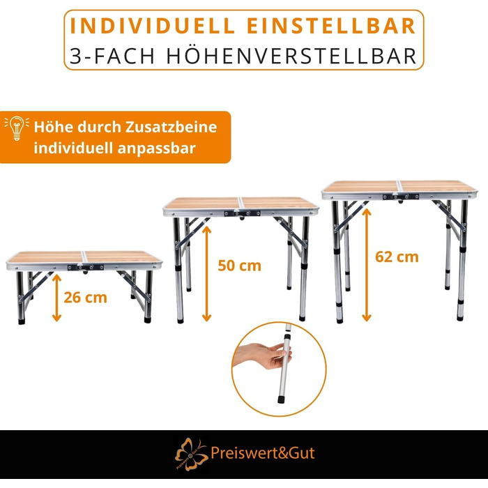 Складной кемпинговый стол с регулируемой высотой Preiswert & Gut