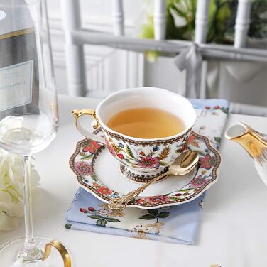 Набір чашок fanquare Blume Fine Bone China, вінтажна порцелянова кавова чашка з блюдцем, 200 мл (червоний)