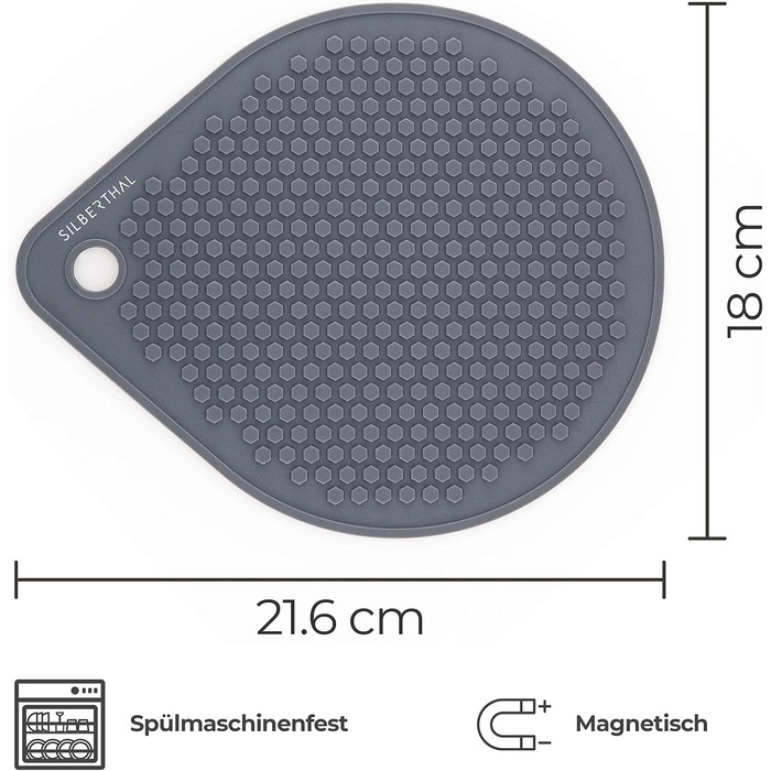 Силіконова магнітна підставка під гаряче 18 см, сіра Silberthal