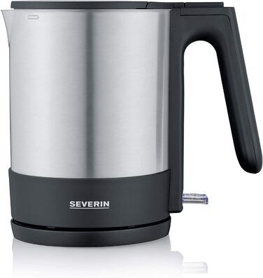 Чайник SEVERIN, потужний і компактний чайник з нержавіючої сталі у високоякісному дизайні, електричний чайник з фільтром від накипу, нержавіюча сталь/чорний, WK 3409, (в комплекті з тостером)