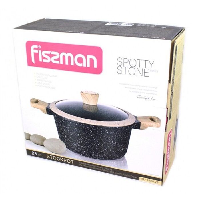 Кастрюля с крышкой Fissman SPOTTY STONE 28x12,5 см на 6,4 л (4426)