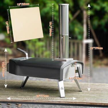 Портативна піч для піци з квадратним каменем 33 см Mimiuo