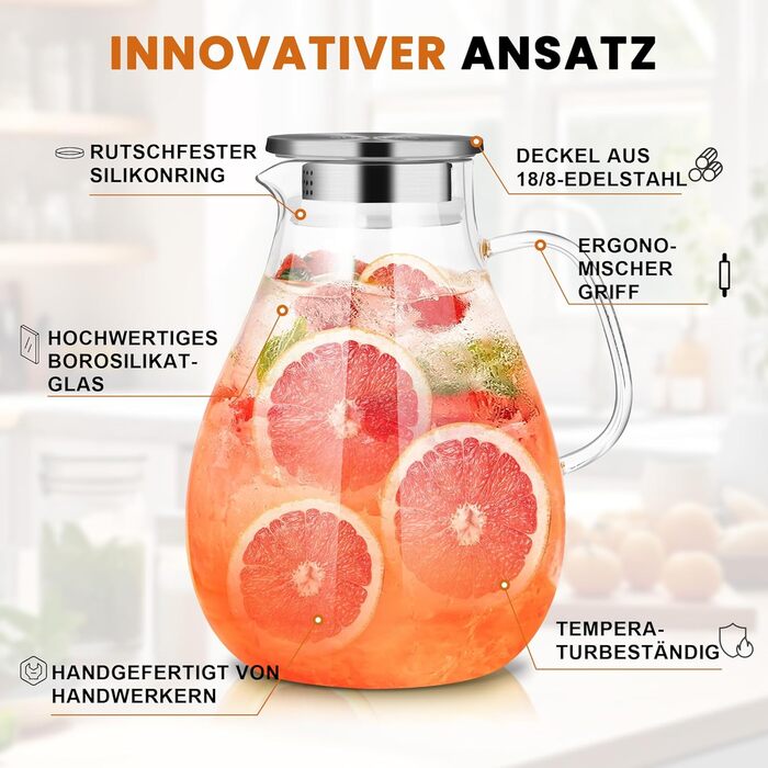 Скляний глечик з кришкою та широкою ручкою 3 л SUSTEAS