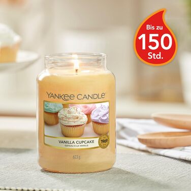 Ароматична свічка Yankee Candle у скляній банці (велика), свічка з тривалим часом горіння до 150 годин, ідеальні подарунки для жінок (Ванільний капкейк)