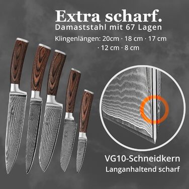 Набір кухонних ножів 5 предметів з дамаської сталі  Wakoli