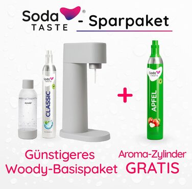Набор для газирования воды, 4 предмета, классик + яблоко, серый Mysoda Woody SodaTASTE