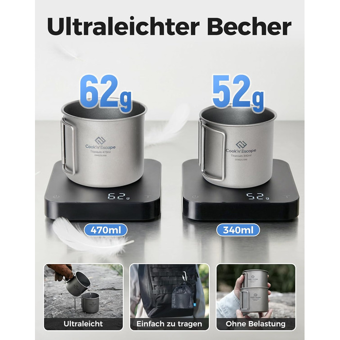 Набор туристических титановых кружок 340 и 470 мл COOK'N'ESCAPE