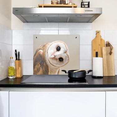 Фартух для плити, кухонний фартух, вініл, 78x52 см, декор для кухні, облицювання стіни, кришка для плити - сіро-чорна (сипуха - тварина, 52Д x 59Ш см)